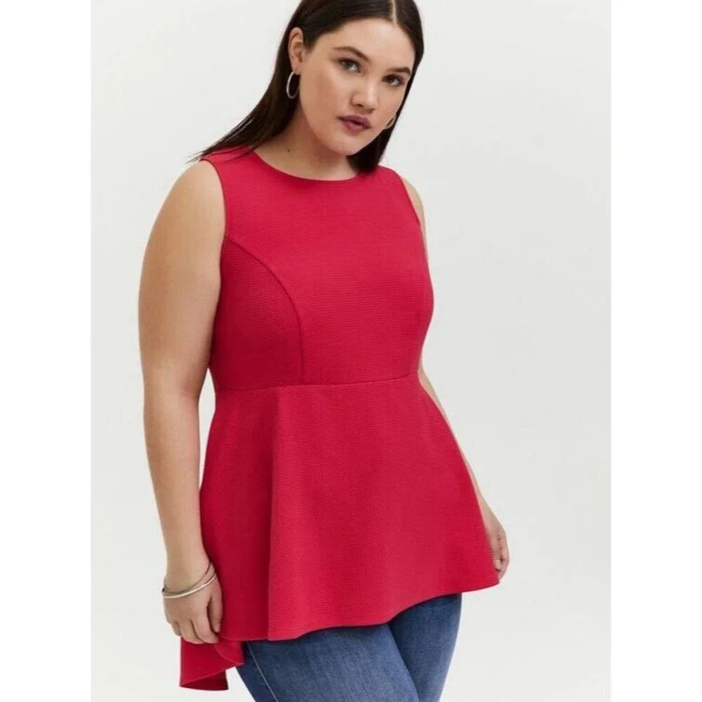 Torrid Casual Fuchsia Pink Textured Ponte Hi-Lo Peplum Top Size‎ 00 Sleeveless